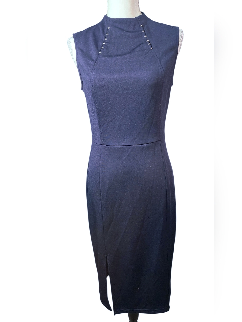 Grace Karin Sleeveless Cocktail Navy Midi Sheath Dress with High Neck. Size M